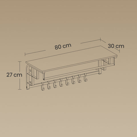 Rootz Wall Wardrobe Storage Shelf - Wall Shelf - Hanging Shelf with Clothes Rail - Space Saver - 80 x 30 x 27 cm
