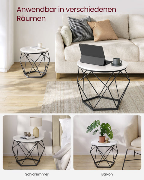Rootz 2 Piece Side Table Set - End Tables - Accent Tables - Chipboard and Steel - 60cm x 45cm - 50cm x 40cm - Marble White-Ink Black