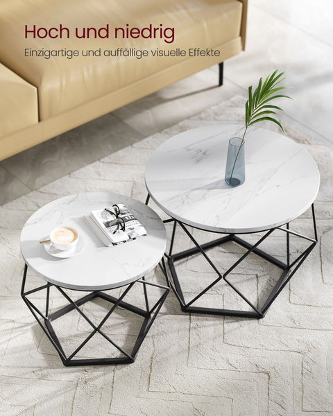 Rootz 2 Piece Side Table Set - End Tables - Accent Tables - Chipboard and Steel - 60cm x 45cm - 50cm x 40cm - Marble White-Ink Black