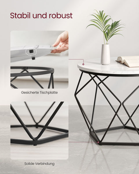 Rootz 2 Piece Side Table Set - End Tables - Accent Tables - Chipboard and Steel - 60cm x 45cm - 50cm x 40cm - Marble White-Ink Black
