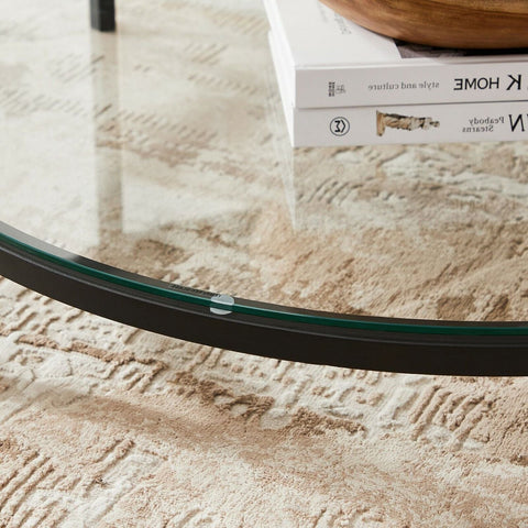 Rootz Coffee Table - White Marble Look - Black Frame - Chipboard - Steel - Tempered Glass - 80cm x 44.5cm - Max. 20kg Static Load Capacity