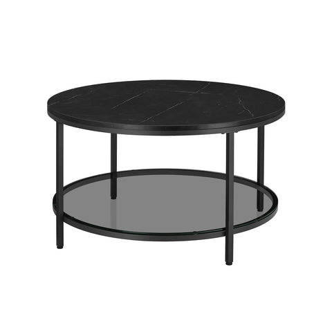 Rootz Marble Black-Ink Black Coffee Table - Living Room Table - Modern Table - Chipboard - Tempered Glass - Steel - Adjustable Feet - 80cm x 46cm - 13.6kg - 30kg Capacity