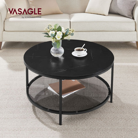 Rootz Marble Black-Ink Black Coffee Table - Living Room Table - Modern Table - Chipboard - Tempered Glass - Steel - Adjustable Feet - 80cm x 46cm - 13.6kg - 30kg Capacity