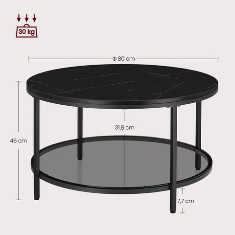Rootz Modern Coffee Table - Living Room Table - Glass Top Table - Stylish Design - 80cm x 46cm