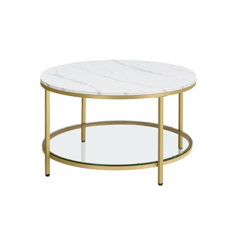 Rootz Modern Coffee Table - Glass Top - Contemporary Chic - Adjustable Feet - 80cm x 46cm - White- Gold