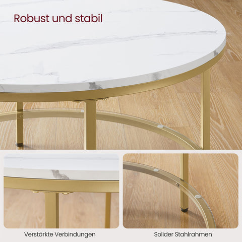 Rootz Marble White-Metallic Gold Coffee Table - Living Room Table - Modern Center Table - Chipboard - Tempered Glass - Steel Frame - Adjustable Feet - Lightweight - Easy Assembly - 80cm x 46cm - Max. Load Capacity 30kg