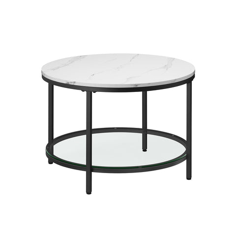 Rootz Coffee Table Set - Living Room Table - Modern Center Table - Chipboard - Tempered Glass - Steel Frame - Adjustable Feet - Marble White-Ink Black - 65cm x 46cm - 9.5kg - 30kg Capacity