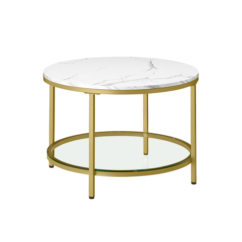 Rootz Coffee Table - 2 Levels - Glass Top -  White - Elegant Design - 65cm x 46cm