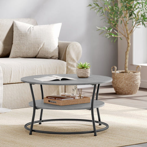 Rootz Chipboard Steel Coffee Table - Side Table - Living Room Table - 80cm x 46.5cm - Concrete Gray-Ink Black - 10.6kg - 50kg Capacity