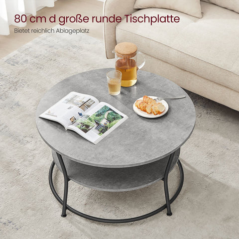 Rootz Chipboard Steel Coffee Table - Side Table - Living Room Table - 80cm x 46.5cm - Concrete Gray-Ink Black - 10.6kg - 50kg Capacity
