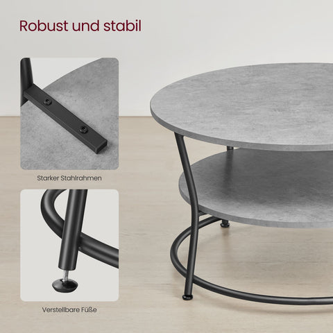 Rootz Chipboard Steel Coffee Table - Side Table - Living Room Table - 80cm x 46.5cm - Concrete Gray-Ink Black - 10.6kg - 50kg Capacity
