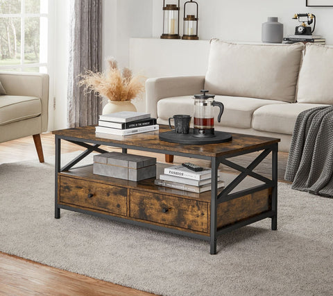 Rootz Coffee Table with Drawers - Center Table - Living Room Table - Ample Storage - 100cm x 55cm x 45cm