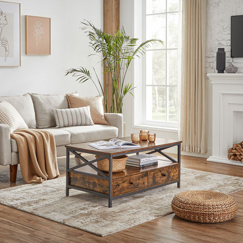 Rootz Coffee Table with Drawers - Center Table - Living Room Table - Ample Storage - 100cm x 55cm x 45cm