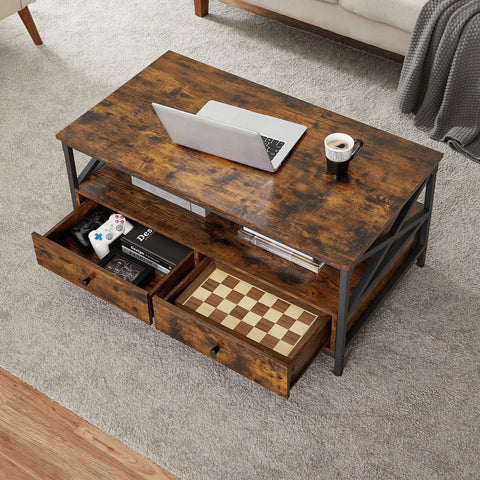 Rootz Coffee Table with Drawers - Center Table - Living Room Table - Ample Storage - 100cm x 55cm x 45cm