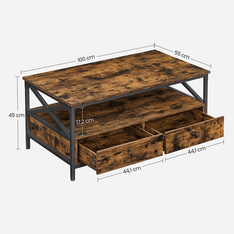 Rootz Coffee Table with Drawers - Center Table - Living Room Table - Ample Storage - 100cm x 55cm x 45cm