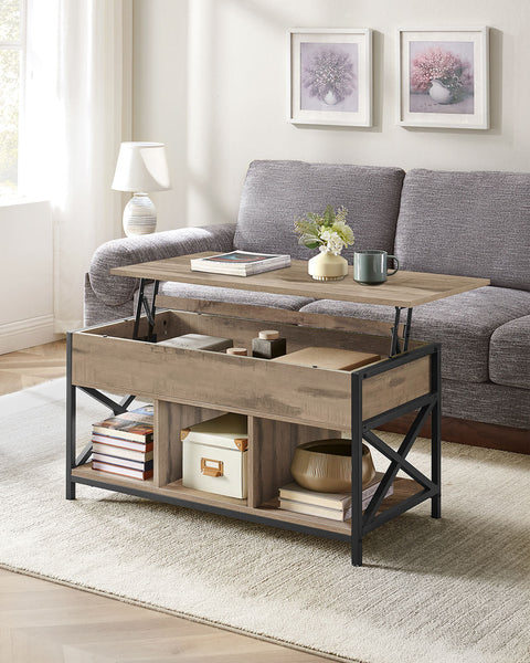 Rootz Coffee Table - Center Table - Living Room Table - Adjustable Height - 50 x 100 x (46.5-62) cm -  Brown Black