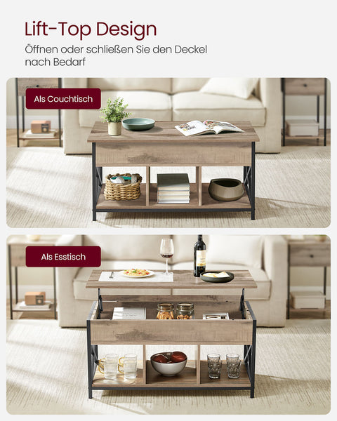 Rootz Coffee Table - Center Table - Living Room Table - Adjustable Height - 50 x 100 x (46.5-62) cm -  Brown Black