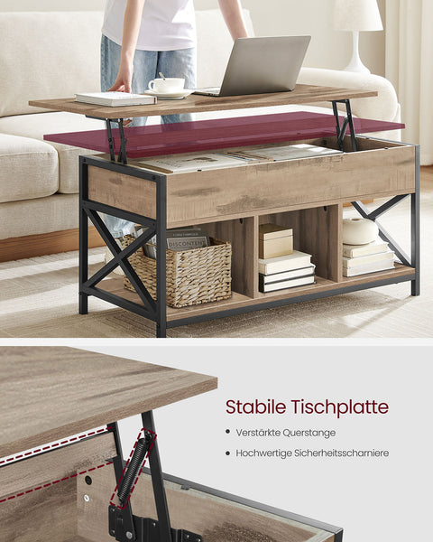 Rootz Coffee Table - Center Table - Living Room Table - Adjustable Height - 50 x 100 x (46.5-62) cm -  Brown Black