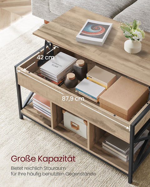 Rootz Coffee Table - Center Table - Living Room Table - Adjustable Height - 50 x 100 x (46.5-62) cm -  Brown Black