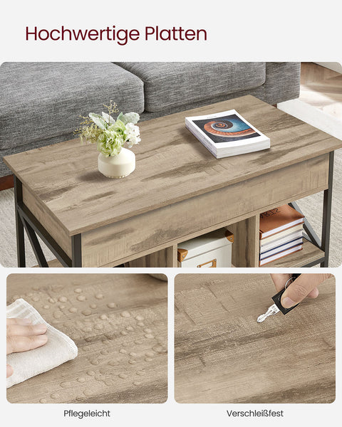 Rootz Coffee Table - Center Table - Living Room Table - Adjustable Height - 50 x 100 x (46.5-62) cm -  Brown Black