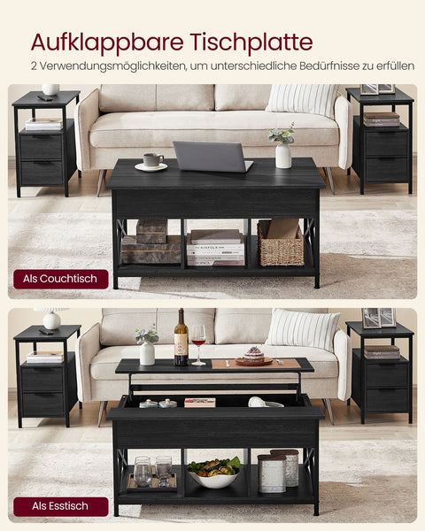 Rootz Anthracite Gray-Black Coffee Table - Chipboard - Steel - Adjustable Height - 60cm x 100cm x (48-62)cm - 27.8kg - 91kg Capacity