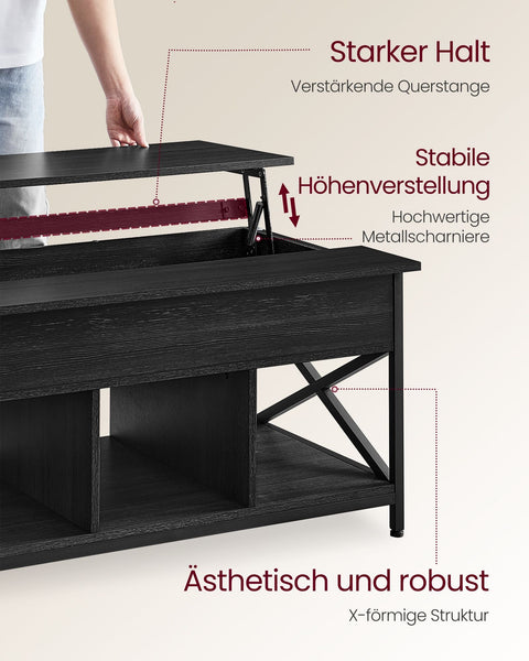 Rootz Anthracite Gray-Black Coffee Table - Chipboard - Steel - Adjustable Height - 60cm x 100cm x (48-62)cm - 27.8kg - 91kg Capacity