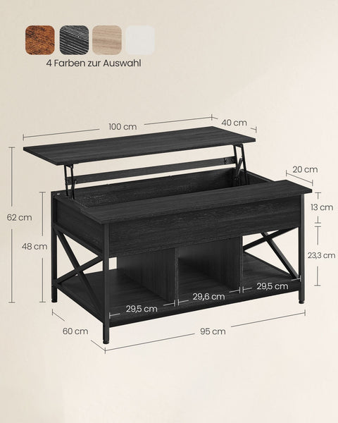 Rootz Anthracite Gray-Black Coffee Table - Chipboard - Steel - Adjustable Height - 60cm x 100cm x (48-62)cm - 27.8kg - 91kg Capacity