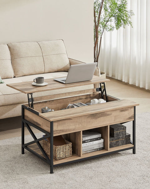 Rootz Coffee Table Set - Side Table - Living Room Furniture - Chipboard Steel - 60cm x 100cm x 62cm - Camel Brown-Black