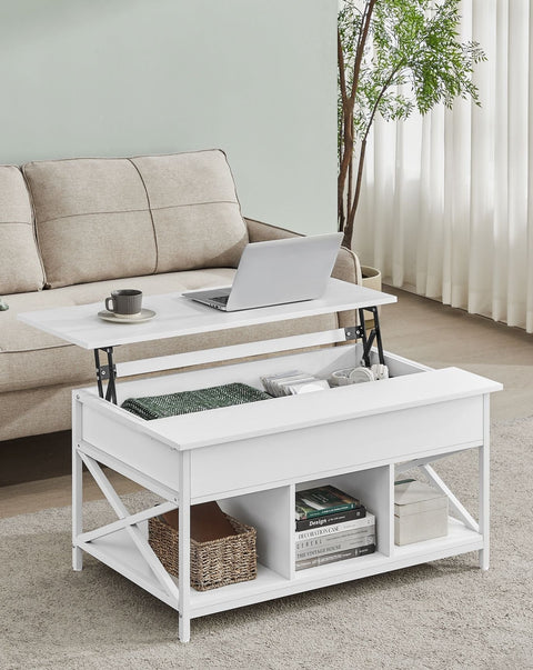 Rootz White Coffee Table - Chipboard Table - Steel Table - Spacious Surface - Sturdy Construction - Easy Assembly - 60cm x 100cm x 62cm