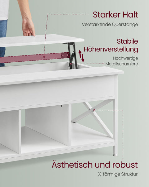 Rootz White Coffee Table - Chipboard Table - Steel Table - Spacious Surface - Sturdy Construction - Easy Assembly - 60cm x 100cm x 62cm