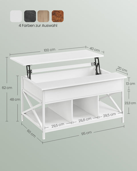 Rootz White Coffee Table - Chipboard Table - Steel Table - Spacious Surface - Sturdy Construction - Easy Assembly - 60cm x 100cm x 62cm