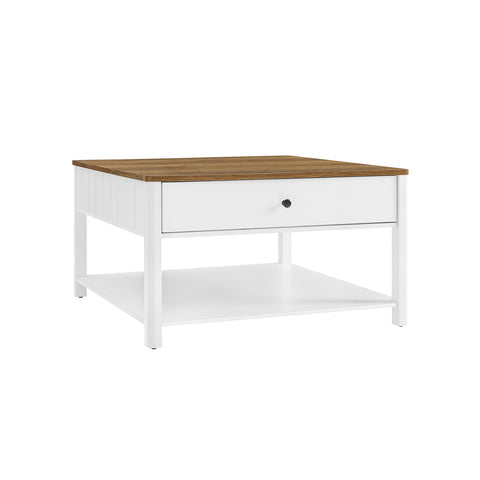 Rootz Modern Coffee Table - 2 Drawer Table - Wood Chipboard - MDF - 80cm x 80cm x 45cm -  Brown-White Finish