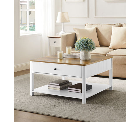Rootz Modern Coffee Table - 2 Drawer Table - Wood Chipboard - MDF - 80cm x 80cm x 45cm -  Brown-White Finish