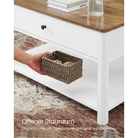 Rootz Modern Coffee Table - 2 Drawer Table - Wood Chipboard - MDF - 80cm x 80cm x 45cm -  Brown-White Finish