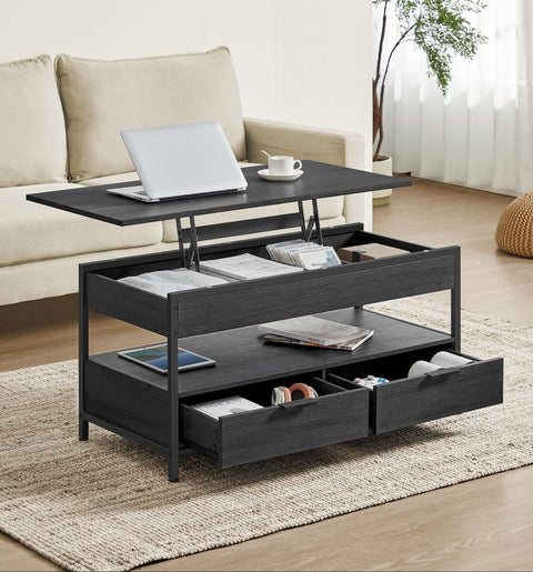 Rootz Coffee Table - Living Room Table - Side Table - Adjustable Height - Anthracite Grey- Black - 50cm x 100cm x 48-63cm