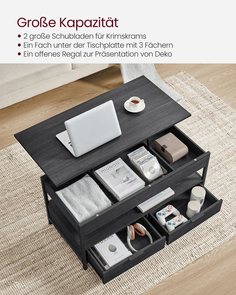 Rootz Coffee Table - Living Room Table - Side Table - Adjustable Height - Anthracite Grey- Black - 50cm x 100cm x 48-63cm