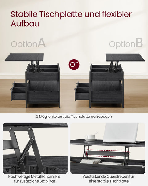 Rootz Coffee Table - Living Room Table - Side Table - Adjustable Height - Anthracite Grey- Black - 50cm x 100cm x 48-63cm