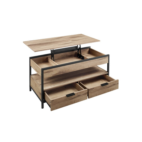 Rootz Coffee Table with Drawers - Storage Compartment - Adjustable Height - Space-Saving - Wooden Chipboard & Steel - 50 x 100 x 48-63cm