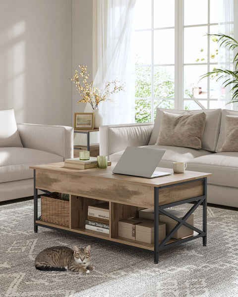 Rootz Coffee Table with Drawers - Storage Compartment - Adjustable Height - Space-Saving - Wooden Chipboard & Steel - 50 x 100 x 48-63cm