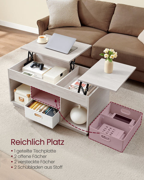 Rootz Coffee Table - Living Room Table - Storage Table - 2 Drawers & Compartments - Brown - 50 x 100 x 48cm/62.3cm