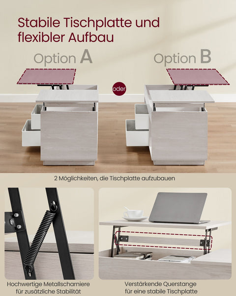 Rootz Coffee Table - Living Room Table - Storage Table - 2 Drawers & Compartments - Brown - 50 x 100 x 48cm/62.3cm