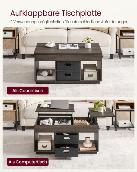 Rootz Coffee Table - 2 Drawers - Storage Compartments - Space-Saving -  Brown - 50cm x 100cm x 48cm/62.3cm