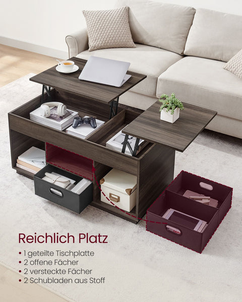 Rootz Coffee Table with 2 Drawers - Storage Table - Ash Brown - Steel & Chipboard - 50cm x 100cm x 48cm/62.3cm - 27.5kg - 75kg Capacity
