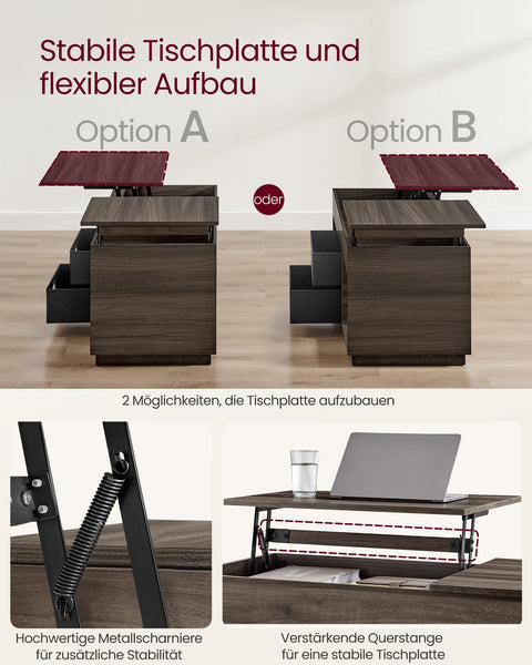 Rootz Coffee Table - 2 Drawers - Storage Compartments - Space-Saving -  Brown - 50cm x 100cm x 48cm/62.3cm