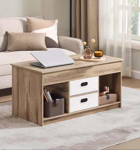 Rootz Coffee Table - Accent Table - Living Room Table - Ample Storage - 2 Drawers - Brown -White - 50 x 100 x 48 cm