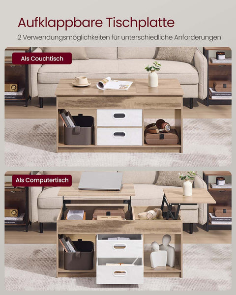 Rootz Coffee Table - Accent Table - Living Room Table - Ample Storage - 2 Drawers - Brown -White - 50 x 100 x 48 cm