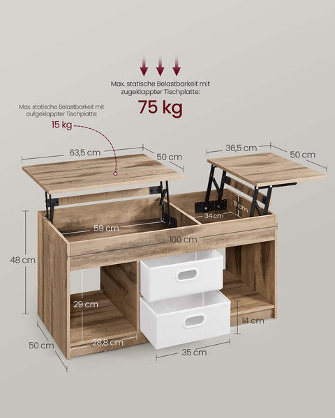 Rootz Coffee Table - Accent Table - Living Room Table - Ample Storage - 2 Drawers - Brown -White - 50 x 100 x 48 cm