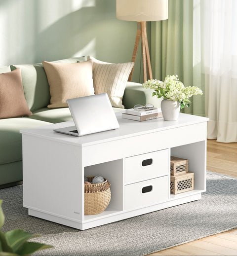 Rootz Coffee Table with 2 Drawers - Storage Table - White - Steel & Chipboard - 50cm x 100cm x 48cm/62.3cm