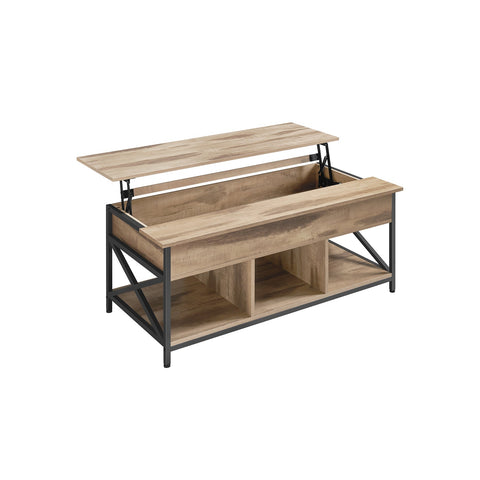 Rootz Coffee Table - Cocktail Table - Living Room Table - Hidden & Open Storage - Wooden Chipboard & Steel - Brown, Black - 60 x 120 x (48-62)cm