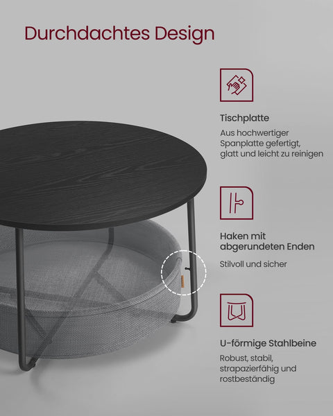 Rootz Side Table Set - End Table - Fabric Storage Basket - Chipboard & Steel - Max 40kg Capacity - 75cm x 45cm - Black/Grey